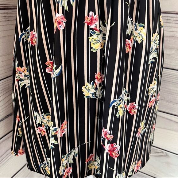 Lush Black & Beige Floral Striped Cutout Keyhole Dress Size XS - Picture 2 of 7